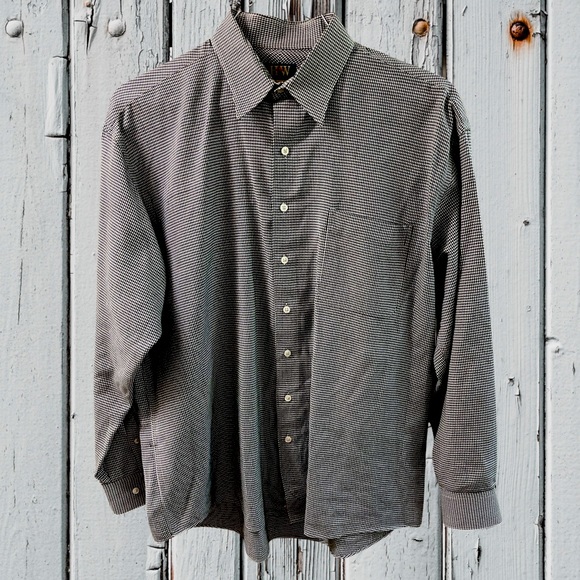 Mens HW New York houndstooth Shirt heavier weight cotton black white size 17 LG - Picture 1 of 11